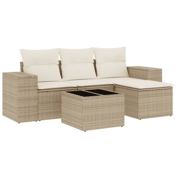 vidaXL Salon de jardin avec coussins 5 Pièces beige résine tressée