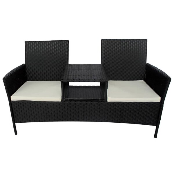 vidaXL Canapé de jardin à 2 places et table à thé Résine tressée Noir