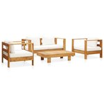 vidaXL Salon de jardin 4 Pièces avec coussins crème bois d'acacia solide