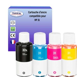 4 bouteilles encres compatibles avec HP 32/31 pour HP Smart Tank 551 (Noire+Couleur) - T3AZUR