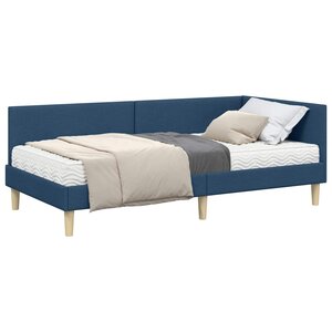 vidaXL Cadre de lit d'angle avec matelas 2 pc Bleu 90 x 200 cm tissu