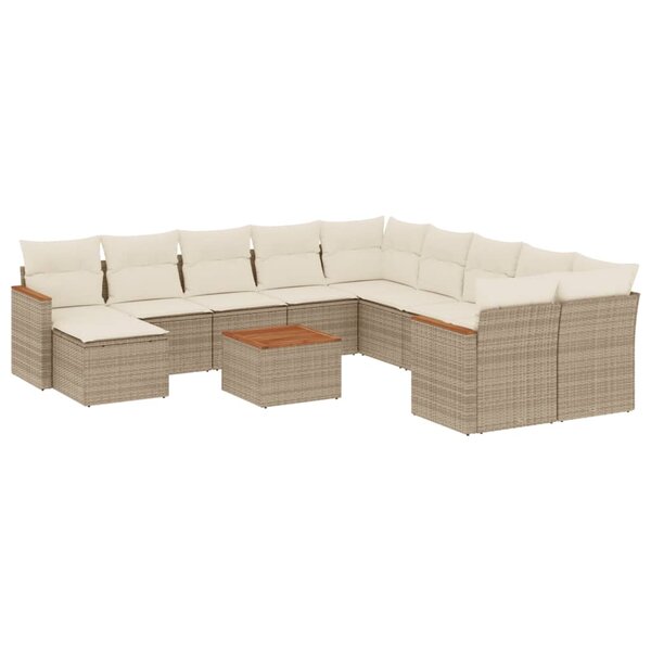 vidaXL Salon de jardin avec coussins 12 Pièces beige résine tressée