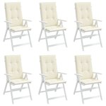 vidaXL Coussins de chaise de jardin dossier haut lot de 6 crème tissu