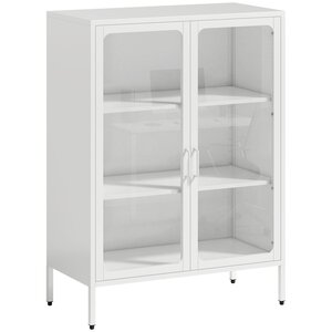 Armoire de bureau 80 x 40 x 110 cm étagères réglables rangement pratique style industriel contemporain en acier blanc 21_0006407