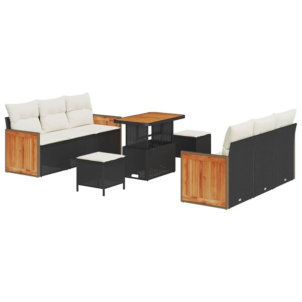 vidaXL Ensemble de canapé de jardin 9 Pièces Noir  Crème 90 x 55 x 71 cm