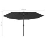 vidaXL Parasol d'extérieur avec LED et mât en métal 400 cm Noir