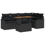Ensemble de canapé de jardin de 6 pièces avec coussins en rotin poly noir et acacia