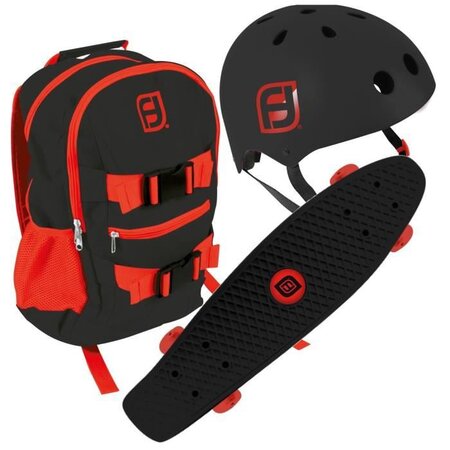 FUNBEE Skate 22 avec sac a dos + casque bol noir et rouge