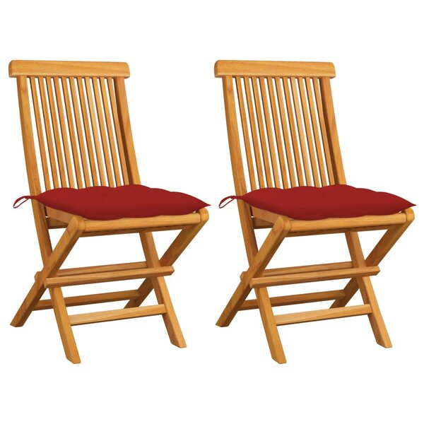 vidaXL Chaises de jardin et coussins rouge lot de 2 Bois teck massif