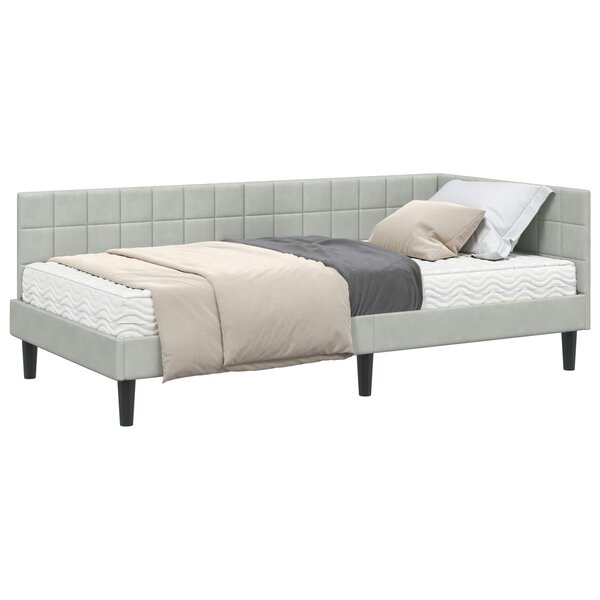 vidaXL Cadre de lit d'angle avec matelas 2 Pièces Gris clair Velours