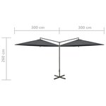 vidaXL Parasol double avec mât en acier Anthracite 600 cm