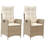 vidaXL Chaises inclinables de jardin lot de 2 et coussins beige rotin