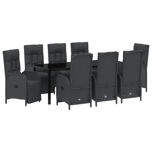 vidaXL Ensemble de salle à manger pour jardin 9 Pièces Noir polyrotin