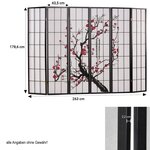 Paravent bois 6 pans noir Shoji fleurs