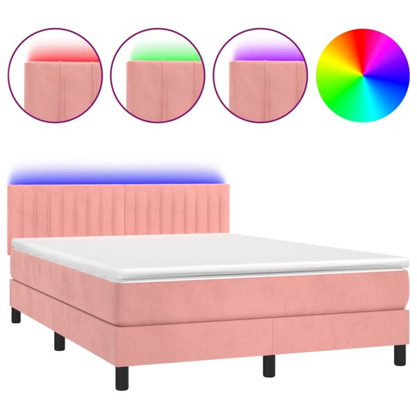 vidaXL Sommier à lattes de lit avec matelas et LED Rose 140x200 cm
