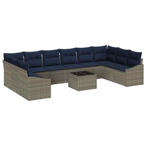 vidaXL Ensemble de canapé de jardin Gris et marine polyrotin