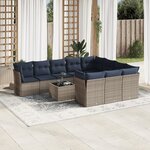 vidaXL Salon de jardin 11 Pièces avec coussins gris résine tressée