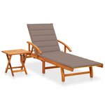vidaXL Chaise longue de jardin avec table et coussin Bois d'acacia