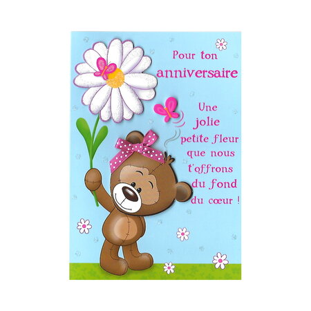 Carte de voeux enfant - anniversaire - une jolie petite fleur - La