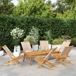 vidaXL Chaises de jardin pliantes lot de 6 beige tissu et bois massif