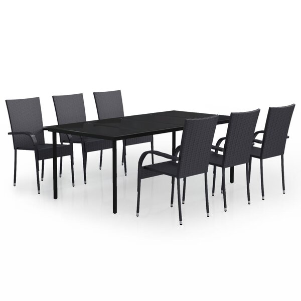 vidaXL Ensemble à manger de jardin 7 Pièces Noir