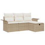 Ensemble de canapé de jardin 4 pièces avec coussins beige poly rotin
