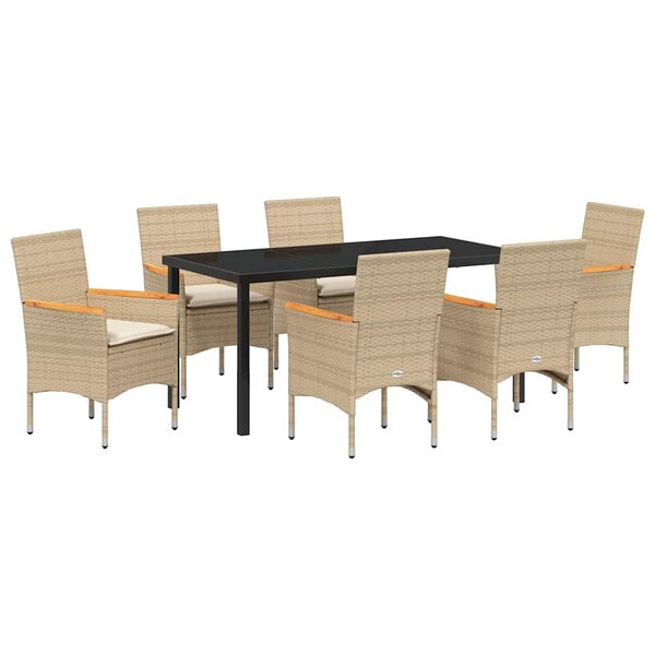 vidaXL Ensemble de salle à manger pour jardin 7 Pièces Beige polyrotin