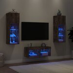 vidaXL Meuble TV muraux 4 Pièces avec lumières LED chêne fumé