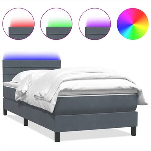 vidaXL Sommier à lattes de lit et matelas et LED gris foncé 80x220 cm velours