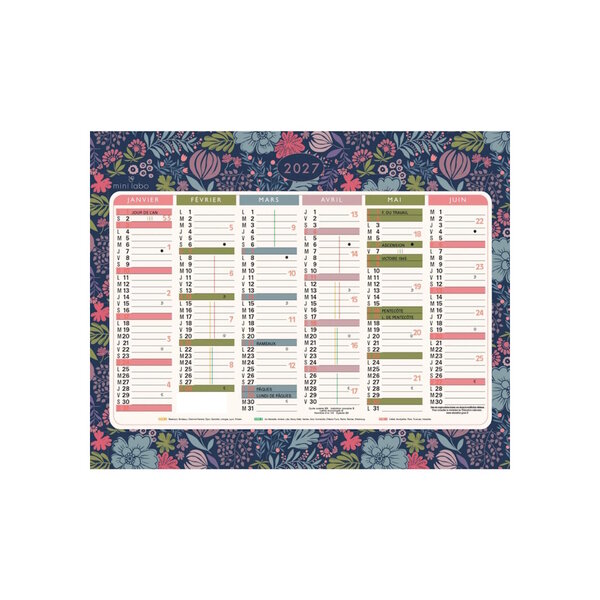 Petit Calendrier Mural 2027 - 13 x 17 cm -  Mini Labo Nature