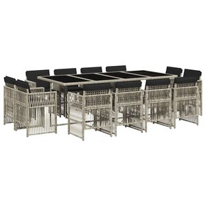 vidaXL Ensemble à manger de jardin et coussins 13 Pièces gris clair rotin
