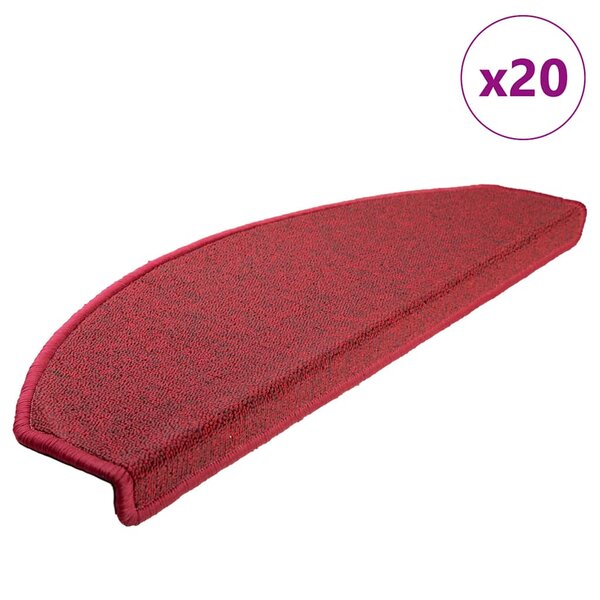 vidaXL Tapis d'escalier 20 pièces 65 x 24 x 4 cm Bordeaux Demi-rond Grand