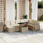 vidaXL Salon de jardin avec coussins 9 Pièces beige résine tressée