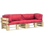 vidaXL Canapés de jardin palette 2 Pièces avec coussins rouge Bois de pin
