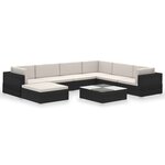 vidaXL Salon de jardin 8 Pièces avec coussins Résine tressée Noir