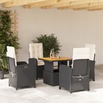 vidaXL Ensemble à manger de jardin coussins 5Pièces Noir Résine tressée
