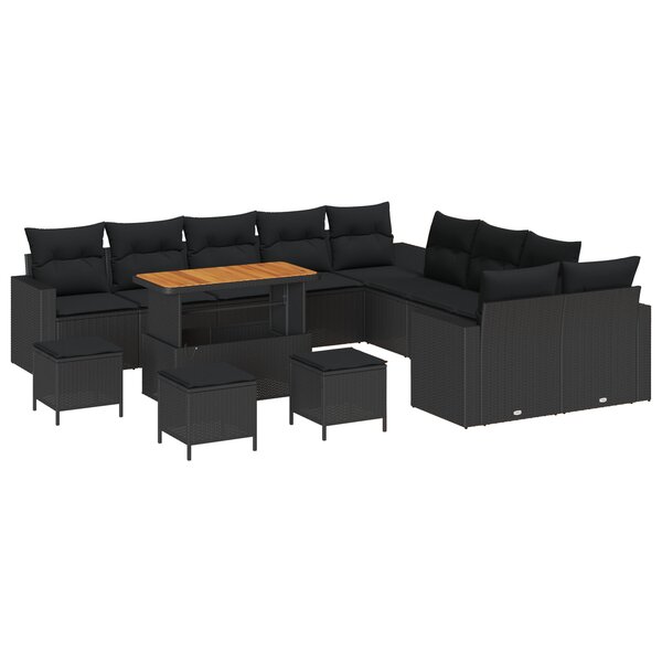 vidaXL Ensemble de jardin 14 pièces avec coussins en poly rotin et bois d'acacia noir.
