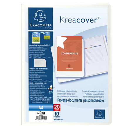 Protège-documents En Polypropylène Rigide Kreacover® 20 Vues - A4 - Blanc - X 20 - Exacompta