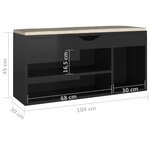 vidaXL Banc à chaussures coussin Noir brillant Bois d'ingénierie