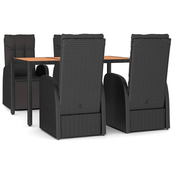 vidaXL Ensemble à manger de jardin 5Pièces Noir Poly rotin et acacia