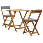 vidaXL Ensemble de bistro pliable 3 Pièces et coussins bois acacia solide