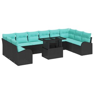 vidaXL Ensemble de canapé de jardin 11 Pièces Noir Poly rotin