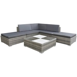 Salon de jardin meuble d'extérieur ensemble de mobilier 6 pièces avec coussins résine tressée gris 02_0016874