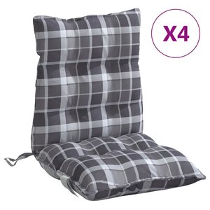 vidaXL Coussins de chaise à dossier bas lot de 4 motif à carreaux gris