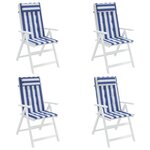 vidaXL Coussins de chaise à dossier haut lot de 4 rayures bleu/blanc
