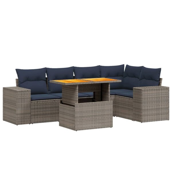 vidaXL Salon de jardin 6 Pièces avec coussins gris résine tressée