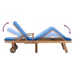 vidaXL Chaise longue avec coussin Bois de teck solide Bleu