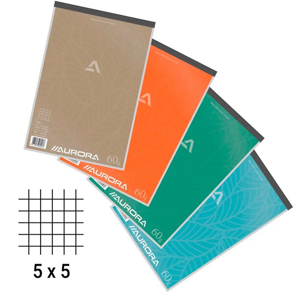 Blocs-notes aurora a4 quadrillé 5x5 - lot de 5