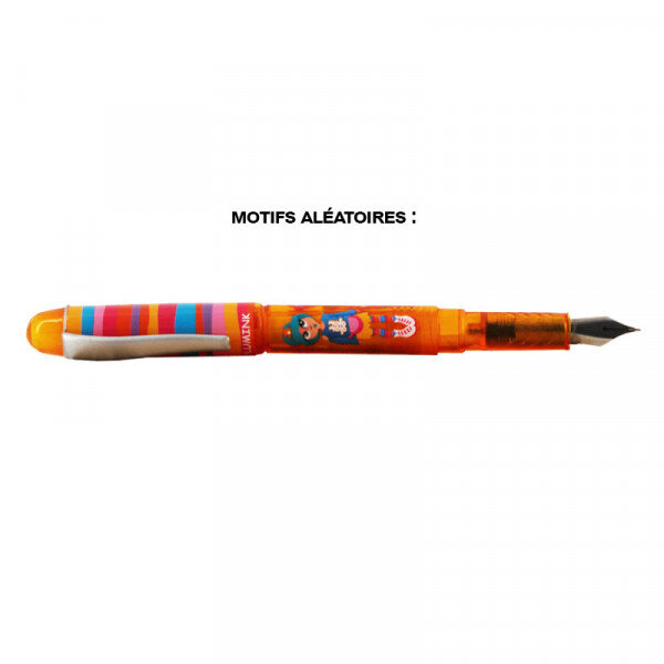 Stylo plume - encre bleue effaçable - personnages colorés - plumink