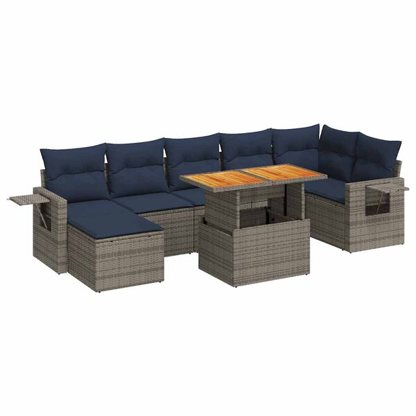 vidaXL Salon de jardin 8 Pièces avec coussins gris résine tressée